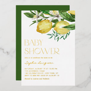 Invitation En Aluminium Boho Watercolor Baby shower citron et fleurs