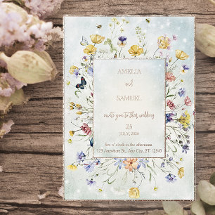Invitation En Aluminium Boho Wildflower Rustique mariage vert