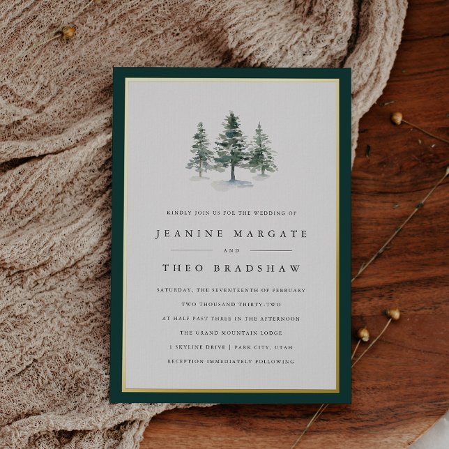 Invitation En Aluminium Bois | Mariage d'arbre à pin d'hiver (Créateur téléchargé)