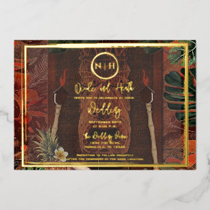 Invitation En Aluminium Bois Tiki Vintage Mariage hawaïen Photo