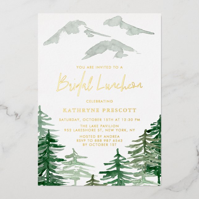 Invitation En Aluminium Bois vert Aquarelle Bois Bridal Luncheon (Recto)
