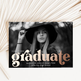 Invitation En Aluminium Bold Rose Gold Typography Graduation Announcement