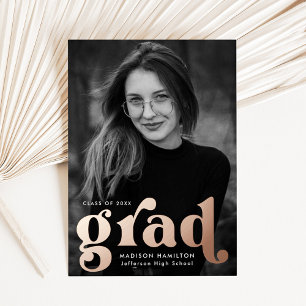 Invitation En Aluminium Bold Rose Gold Typography Graduation Announcement