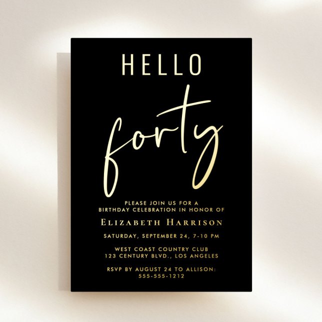 Invitation En Aluminium Bonjour 40 Chic Script 40e fête d'anniversaire (Créateur téléchargé)