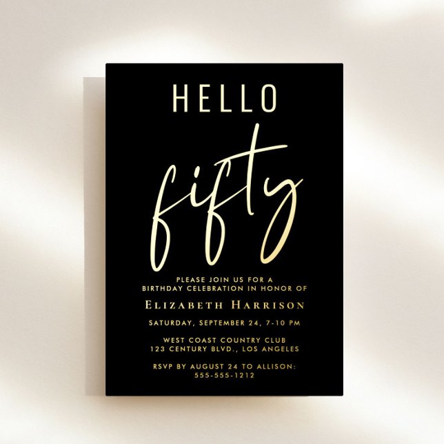Invitation En Aluminium Bonjour 50 Chic Script 50e fête d'anniversaire (Créateur téléchargé)