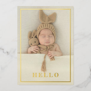 Invitation En Aluminium Bonjour Annonce de Naissance Photo avec Feuille d'