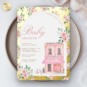 Invitation En Aluminium Bonjour Bebe French Pink Café Baby shower