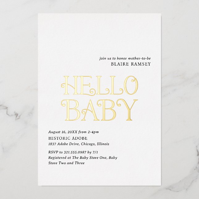 Invitation En Aluminium Bonjour bébé noir blanc Baby shower moderne (Recto)