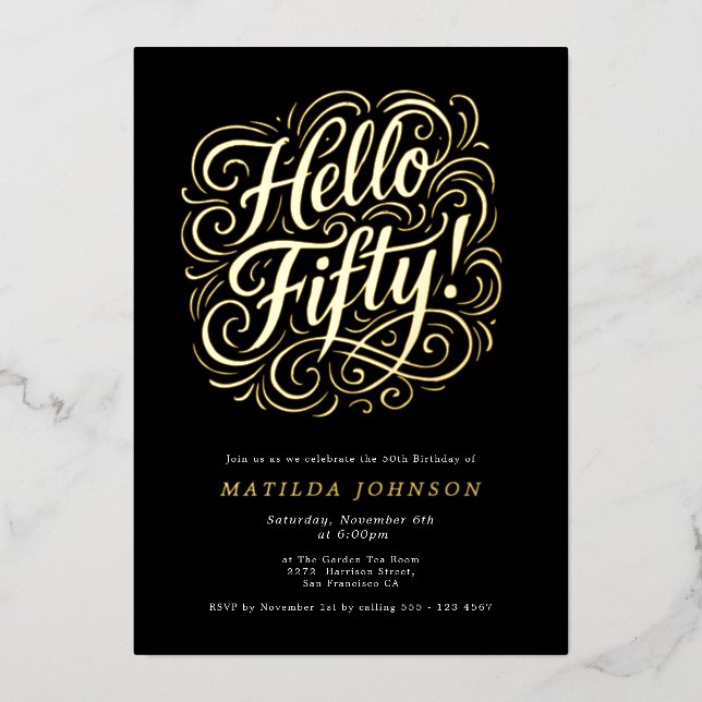 Invitation En Aluminium Bonjour Cinquante ! Élégante fête du 50e anniversa (Recto)
