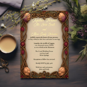 Invitation En Aluminium Bordure Art nouveau et lettrage à la feuille d'or