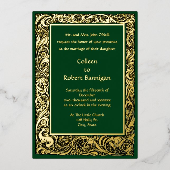 Invitation En Aluminium Bordure Art Nouveau Oiseaux & Folial Folial (Recto)