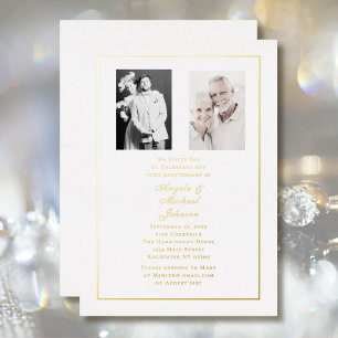 Invitation En Aluminium Bordure blanche en or 50e anniversaire