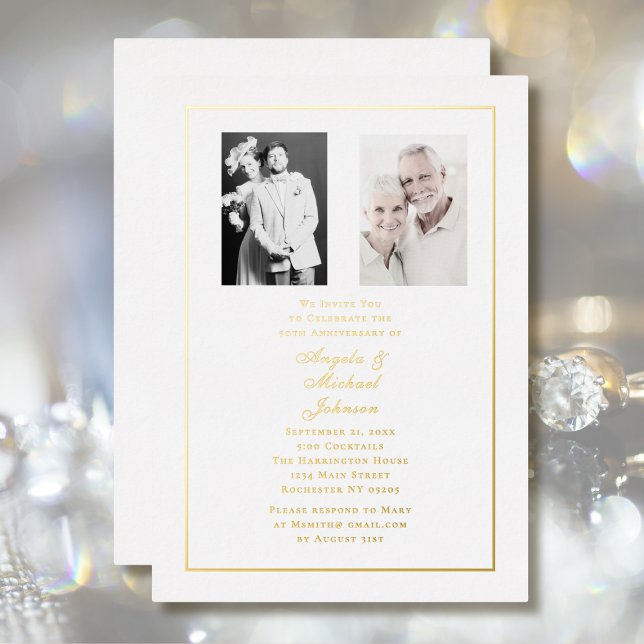 Invitation En Aluminium Bordure blanche en or 50e anniversaire (Créateur téléchargé)