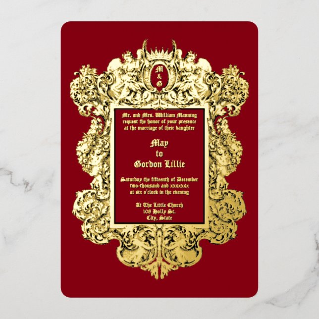 Invitation En Aluminium Bordure de chérubins et de fruits Baroque Rococo d (Recto)