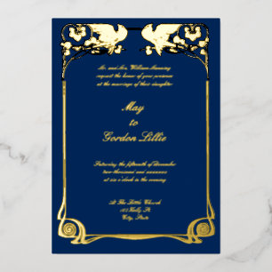 Invitation En Aluminium Bordure de colombes Art Nouveau vintage