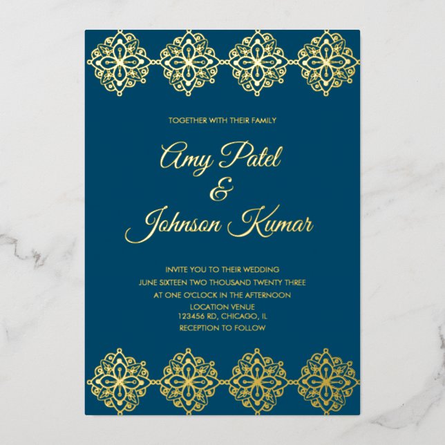Invitation En Aluminium Bordure de mandala de mariage indien moderne press (Recto)