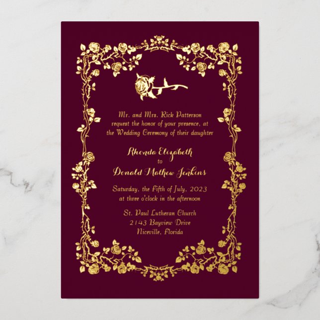 Invitation En Aluminium Bordure de rose ornée de rose orchidée foncée  (Recto)