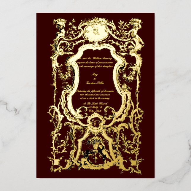 Invitation En Aluminium Bordure florale du Rococo baroque des années 1700  (Recto)