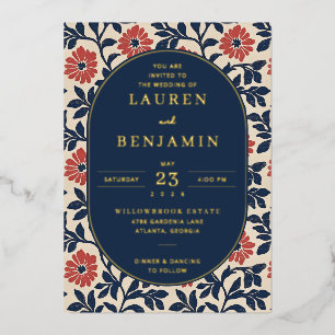 Invitation En Aluminium Bordure Florale Élégante Navy