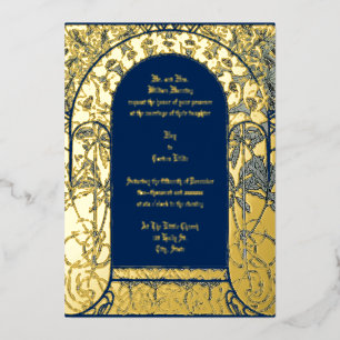 Invitation En Aluminium Bordure florale jaune Art Nouveau par Alphonse Muc
