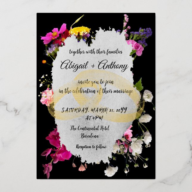 Invitation En Aluminium Bordure moderne florale élégante (Recto)