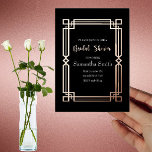 Invitation En Aluminium Bordure or Rose moderne sur Fête des mariées noire