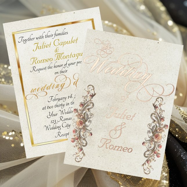 Invitation En Aluminium Bordures d'arc de rose et calligraphie - Crème (Créateur téléchargé)