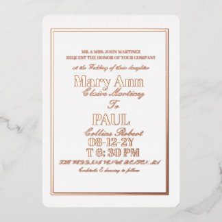 Invitation En Aluminium Bordures dorées élégantes minimalistes