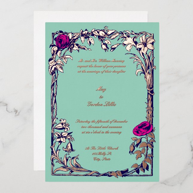 Invitation En Aluminium Botanique Floral Rose Vine Mariage frontalier (Recto/Verso)