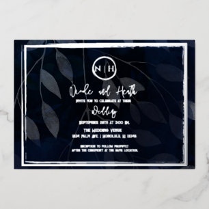 Invitation En Aluminium Botanique foncé Elégant Marine Bleu & Mariage Arge
