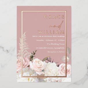 Invitation En Aluminium Botanique moderne Mariage Rose or