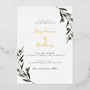 Invitation En Aluminium Botanique Olive Branch Feuille Mariage italien