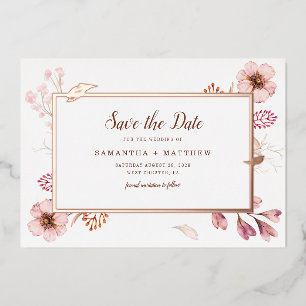 Invitation En Aluminium Botanique rose florale Enregistrer la date Mariage