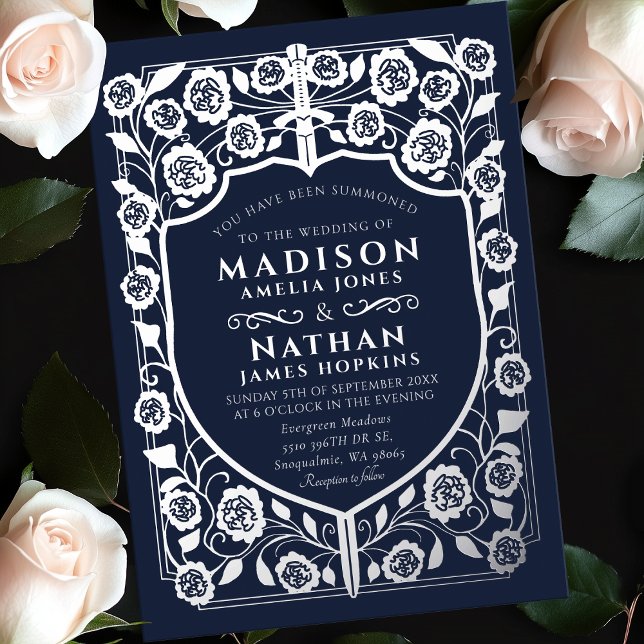 Invitation En Aluminium Bouclier d'épée bleue Monogramme médiéval Mariage (Créateur téléchargé)