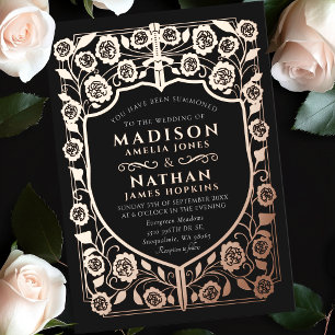 Invitation En Aluminium Bouclier d'épée noir Mariage Monogramme Médiéval