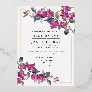 Invitation En Aluminium Bougainvillea Bourgogne Mariage rose