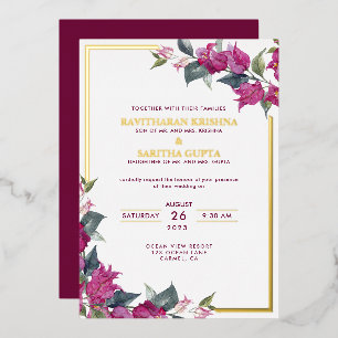 Invitation En Aluminium Bougainvillea Bourgogne Mariage rose