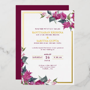 Invitation En Aluminium Bougainvillea Bourgogne Rose Floral Mariage Feuill