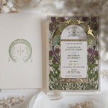Invitation En Aluminium Bougainvillea Lilac Gold Mariage Art Nouveau Mucha<br><div class="desc">Art Nouveau Vintage Floral Lilac & Gold Wedding Invitations par Alphonse Mucha dans un design romantique et fantaisiste utilisant Real Gold Foil. Les fleurs victoriennes complètent les polices art déco classiques. Entrez vos informations personnalisées, et vous avez terminé. Si vous souhaitez modifier la conception, cliquez simplement sur le bouton bleu...</div>