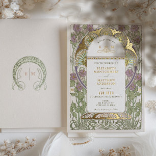 Invitation En Aluminium Bougainvillea Lilas Or Art Nouveau Mucha pour Mari