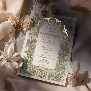 Invitation En Aluminium Bougainvillea Lilas Or Art Nouveau Mucha pour Mari