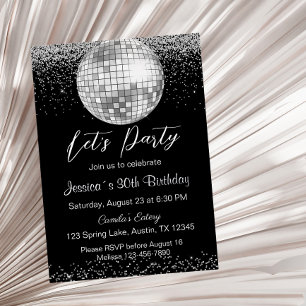 Invitation En Aluminium Boule de Disco Élégante Argent Anniversaire Faison
