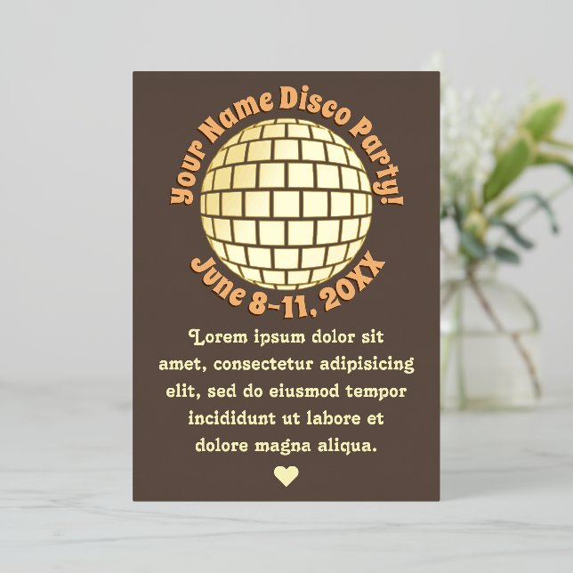Invitation En Aluminium Boule disco or PERSONALISÉE Or (Debout devant)