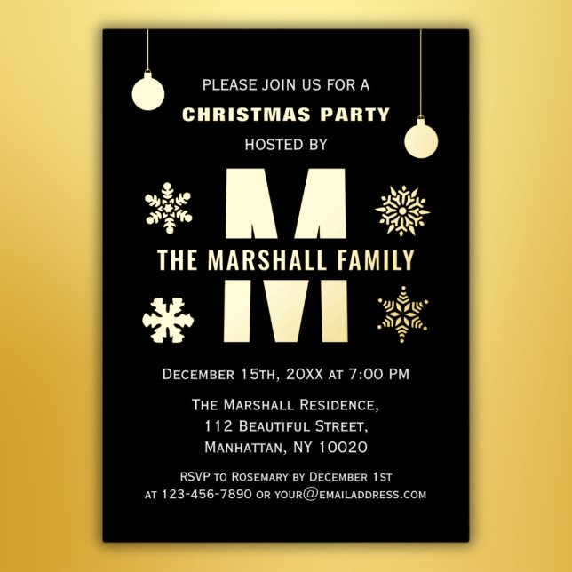 Invitation En Aluminium Boules de Noël chic avec monogramme pour fête de f (Créateur téléchargé)