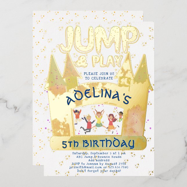 Invitation En Aluminium Bounce House Jump Jouer Gymnastique Anniversaire d (Recto/Verso)