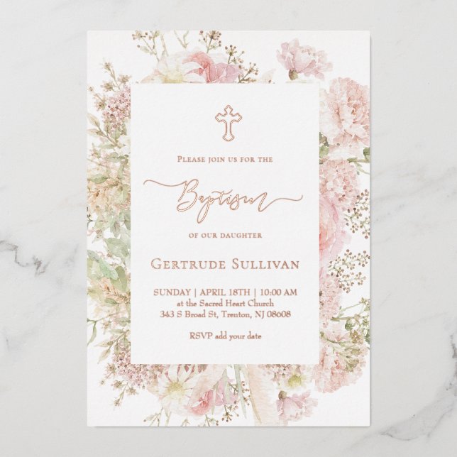 Invitation En Aluminium bouquet élégant Baptême (Recto)