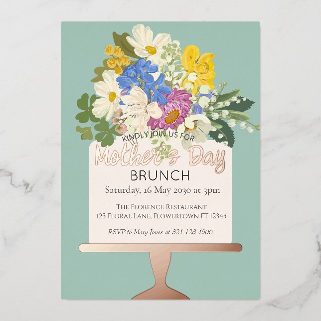 Invitation En Aluminium Bouquet floral Brunch Fête des Mères (Recto)
