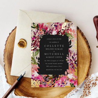 Invitation En Aluminium Bouquet romantique Hot Pink Black Gold