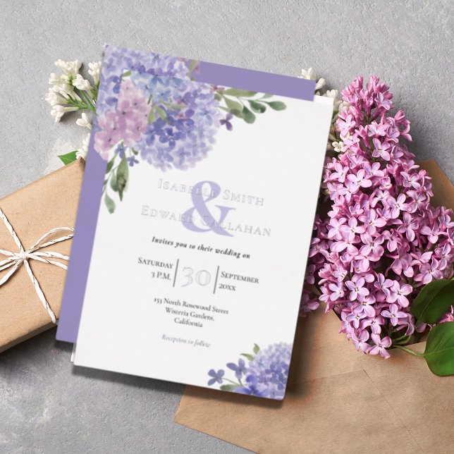 Invitation En Aluminium Bouquets de fleurs de lilas et d'hydrangeas bleus  (Créateur téléchargé)