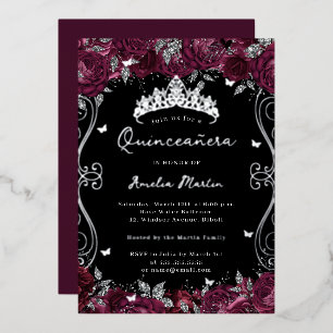 Invitation En Aluminium Bourgeon de Bourgogne argenté Quinceanera 